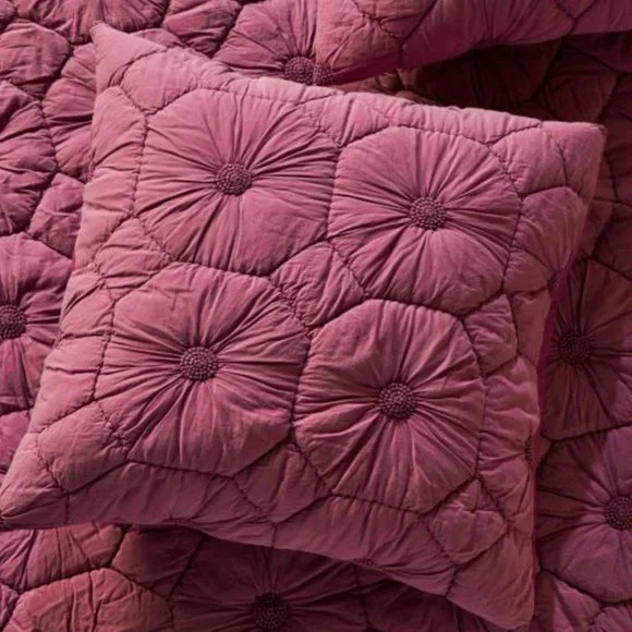 Anthropologie Estie Voile Quilt w 2 Euro Shams in Purple-King - Picture 4 of 5